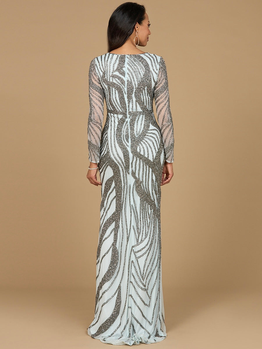 Formal Dresses Beaded Long Sleeve Formal Evening Dress Blue Mercury