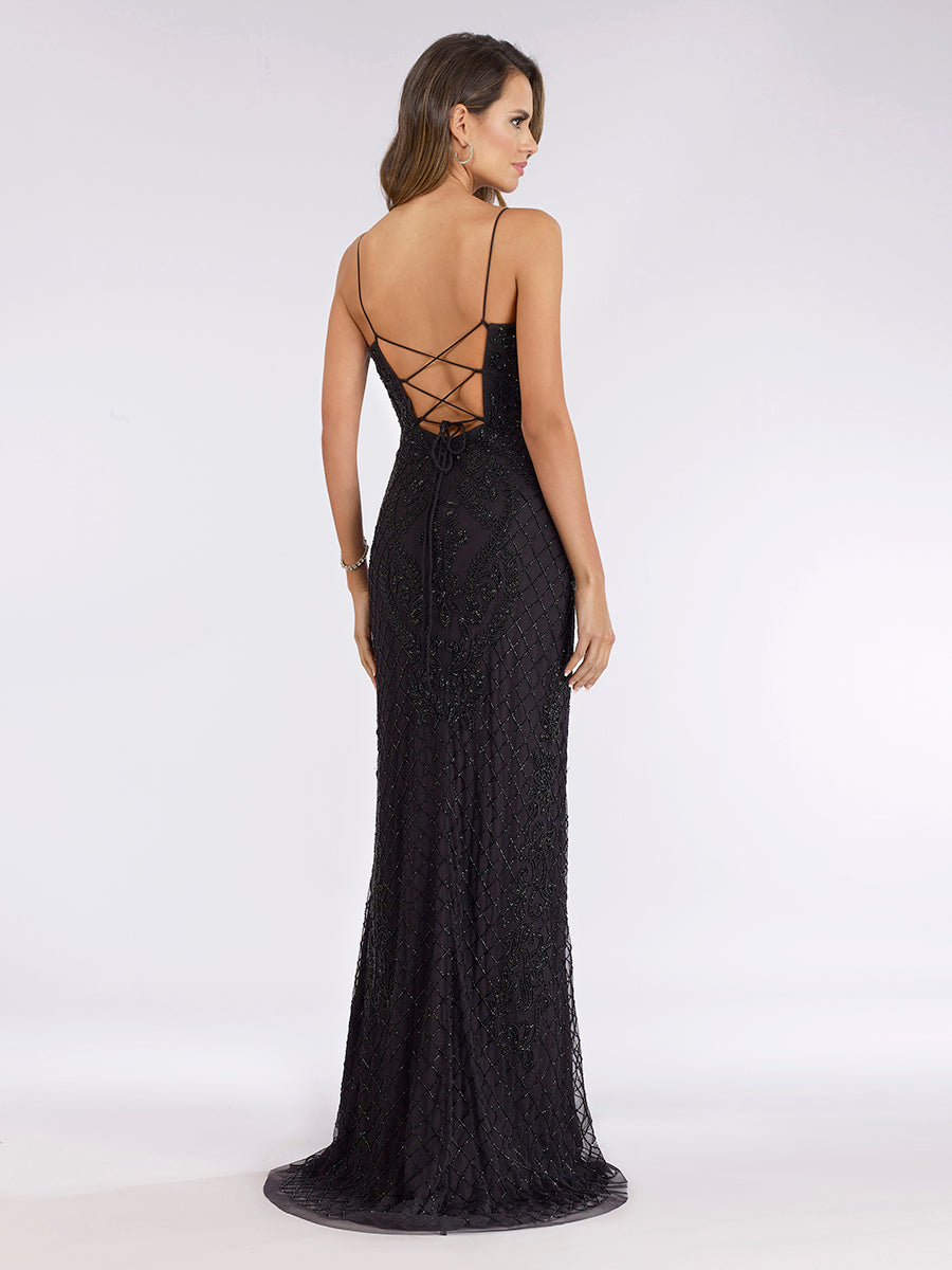 Prom Dresses Fitted Long Beaded Formal Pattern Prom Dress Black