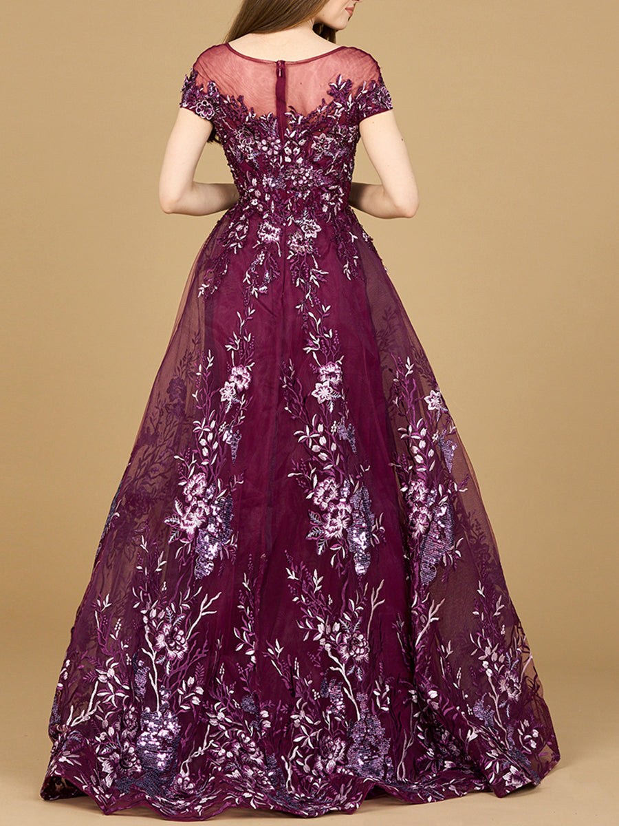 Formal Dresses Long Floral Print Formal Evening Dress Eggplant