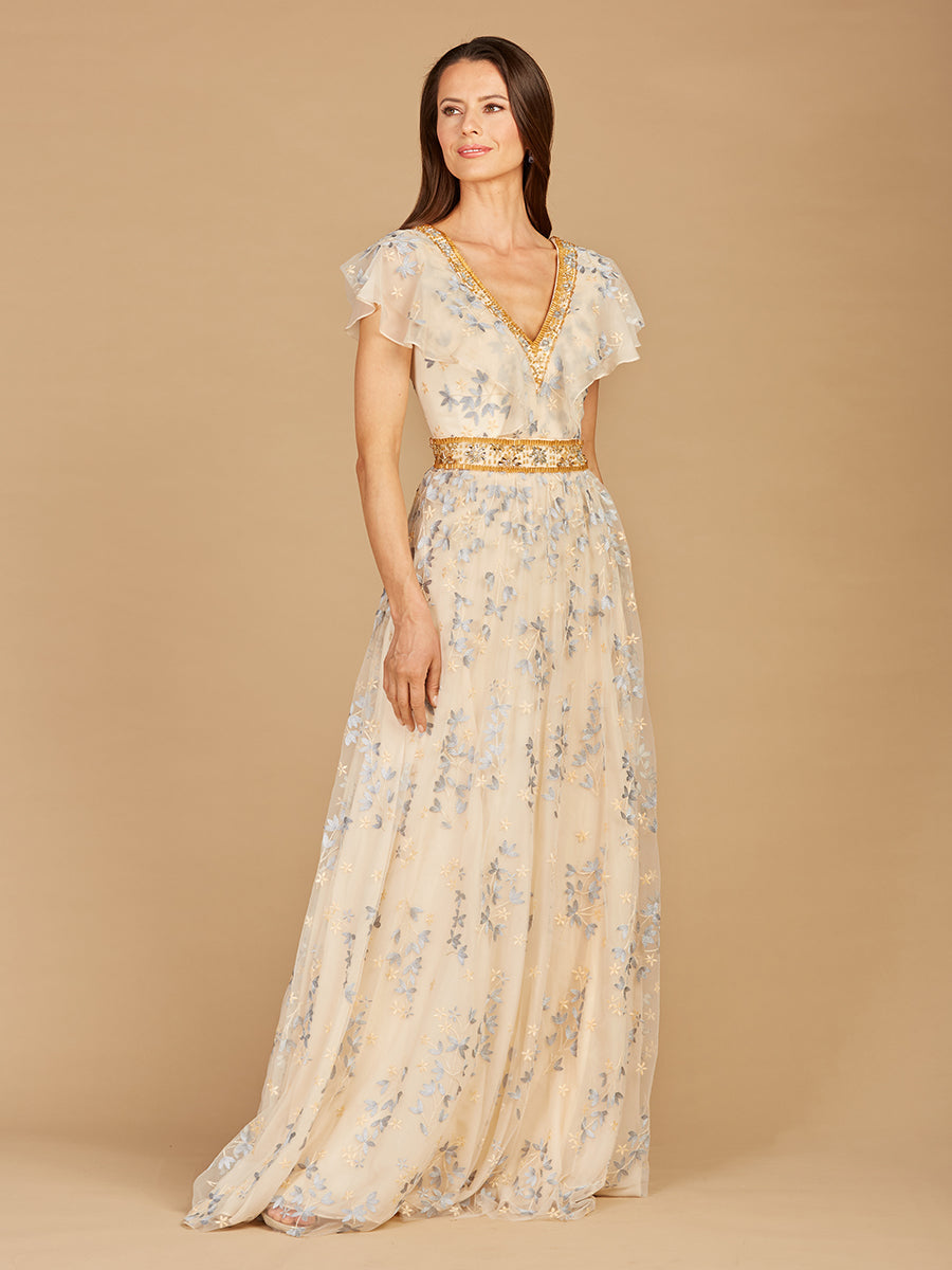 Formal Dresses A Line Long Lace Floral Applique Formal Evening Dress Champagne