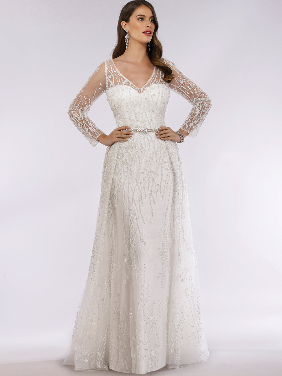 Wedding Dresses Beaded Long Wedding Lace Dress Ivory