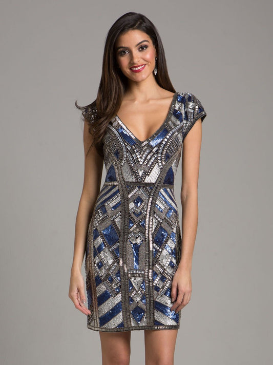 Cocktail Dresses Sequin Short Mini Cocktail Dress Navy/Silver