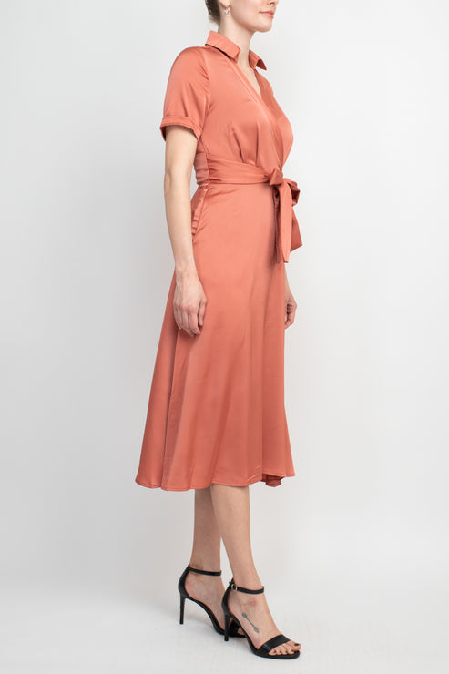 Cocktail Dresses Collar Pleated A Line Cocktail Midi Dress Rose