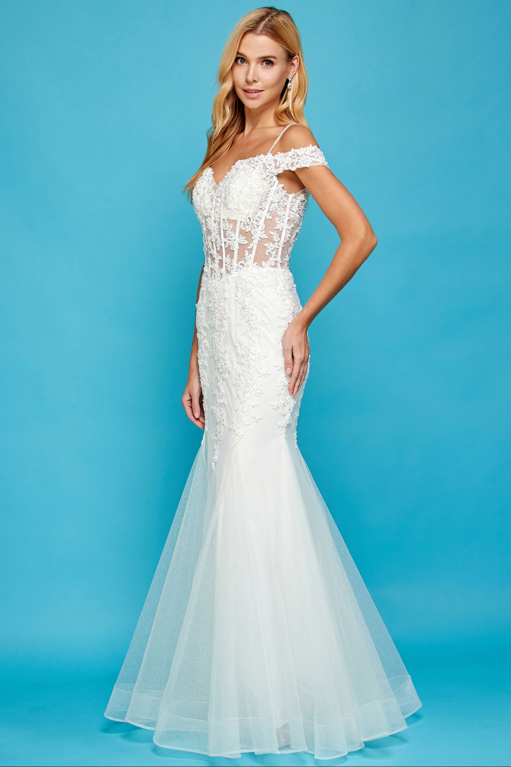 Wedding Dresses Long Corset Beaded Lace Wedding Dress Off White