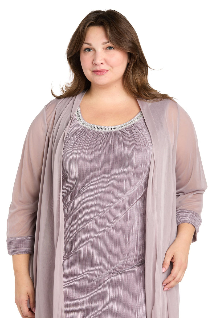 Plus Size Dresses Pleated Short Plus Size Glitter Jacket Dress Mauve