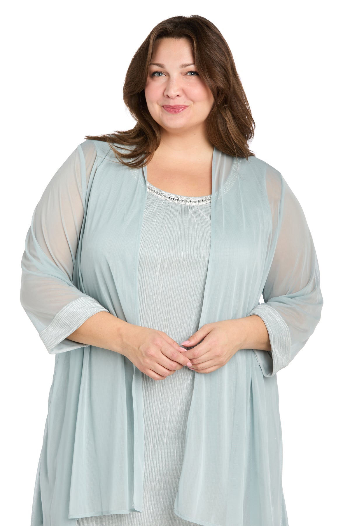 Plus Size Dresses Pleated Short Plus Size Glitter Jacket Dress Sage