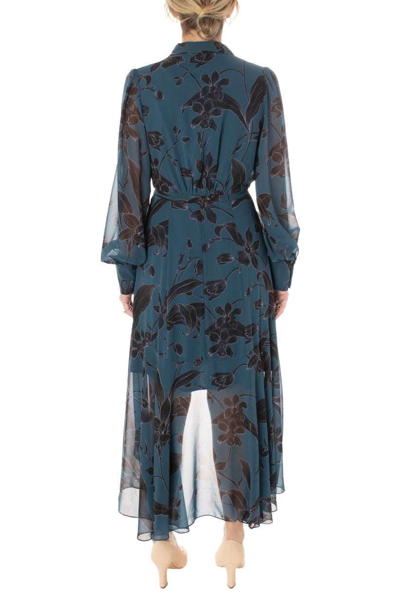 Cocktail Dresses High Floral Print Long Sleeve Cocktail Dress Victorian Peacock