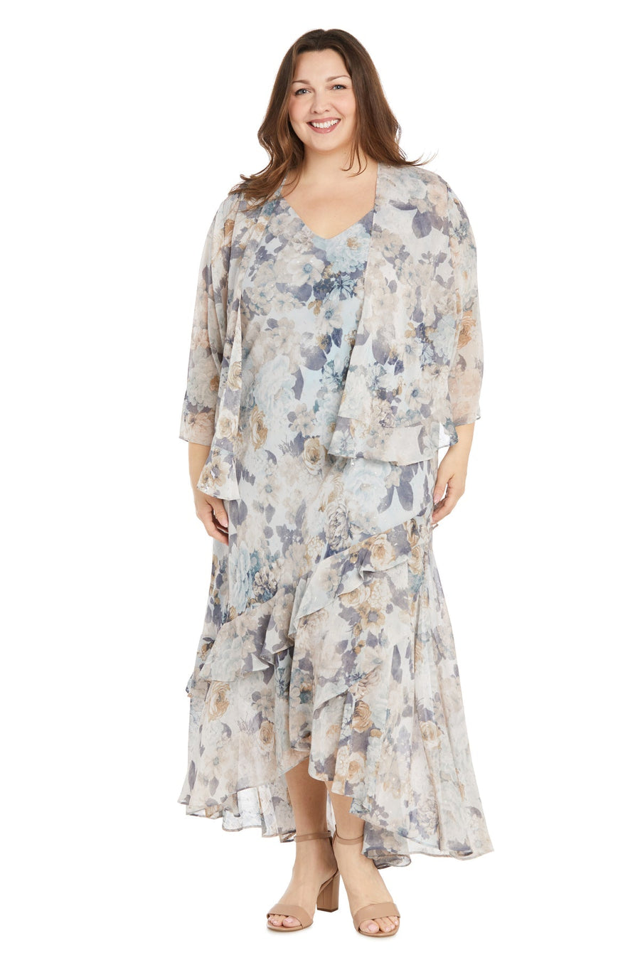 Plus Size Dresses High Low Floral Formal Jacket Plus Size Dress Slate