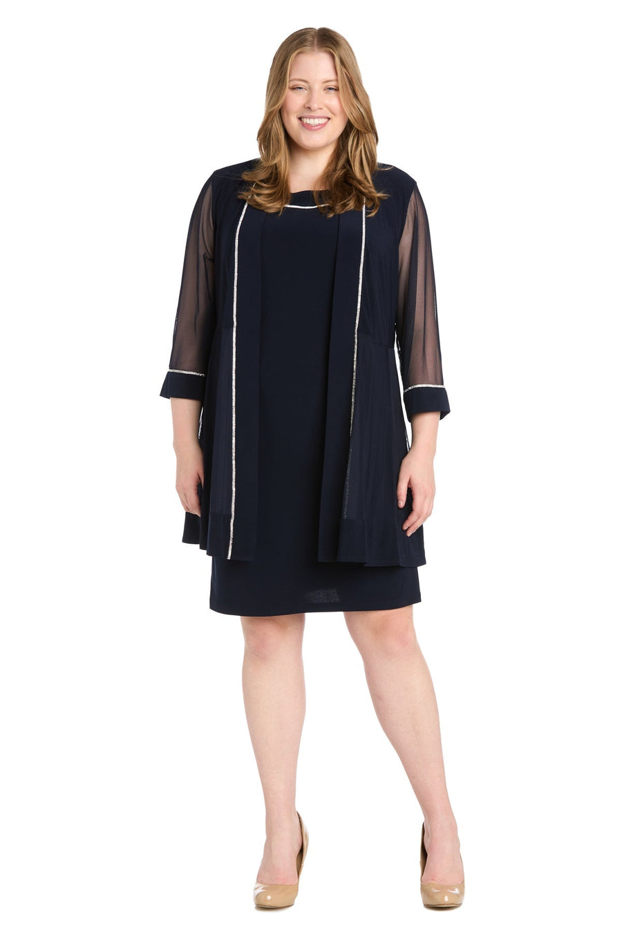 Plus Size Dresses Short Trim Jacket Plus Size Dress Navy