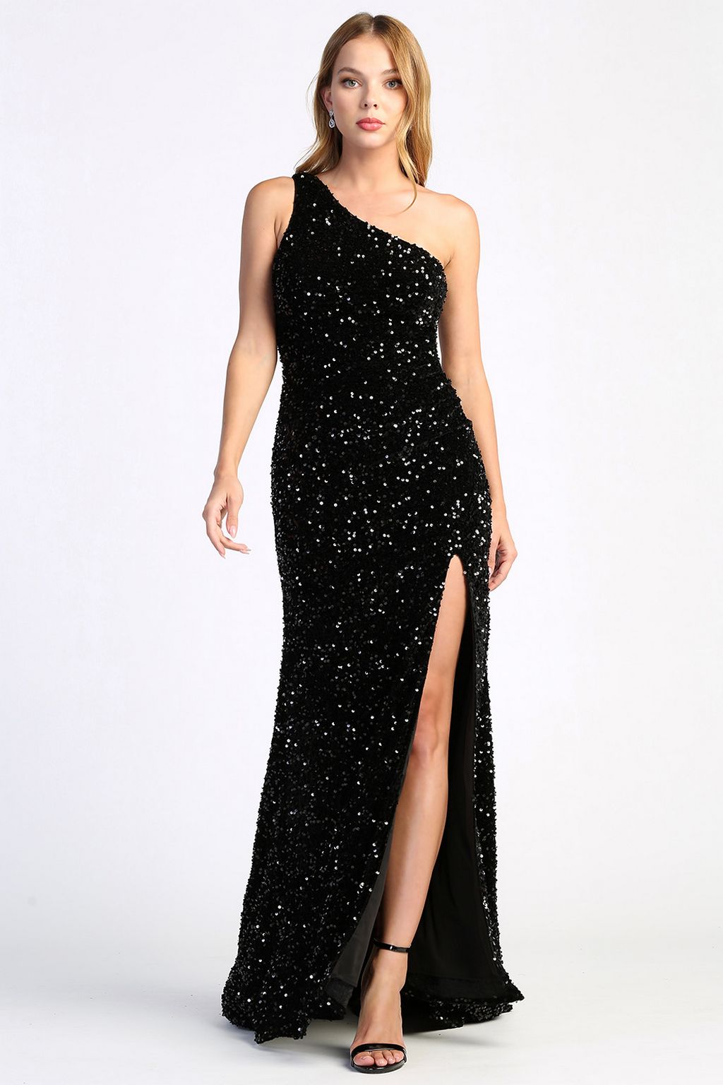 Prom Dresses Fitted Long Sequin Formal Slit Evening Dress Black