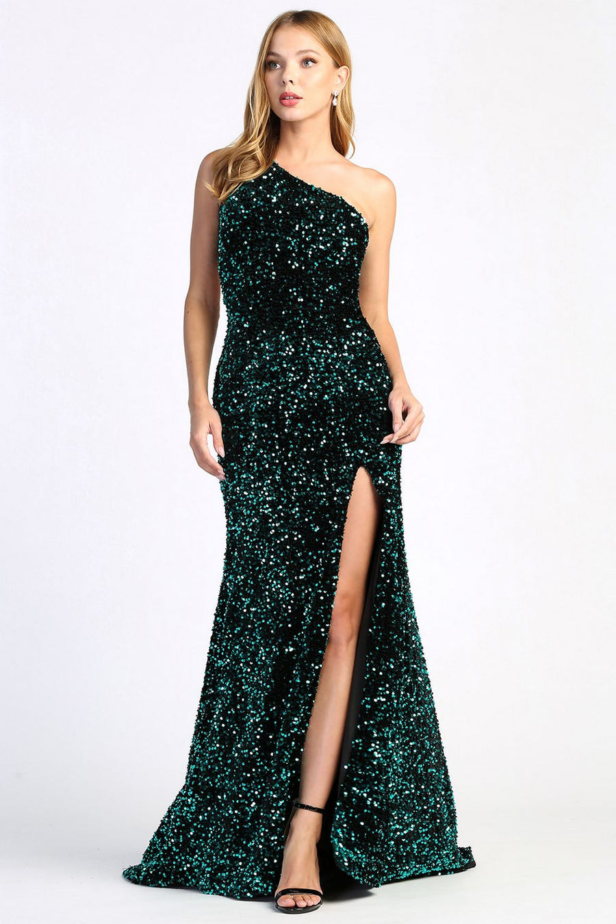Prom Dresses Fitted Long Sequin Formal Slit Evening Dress Emerald/Black