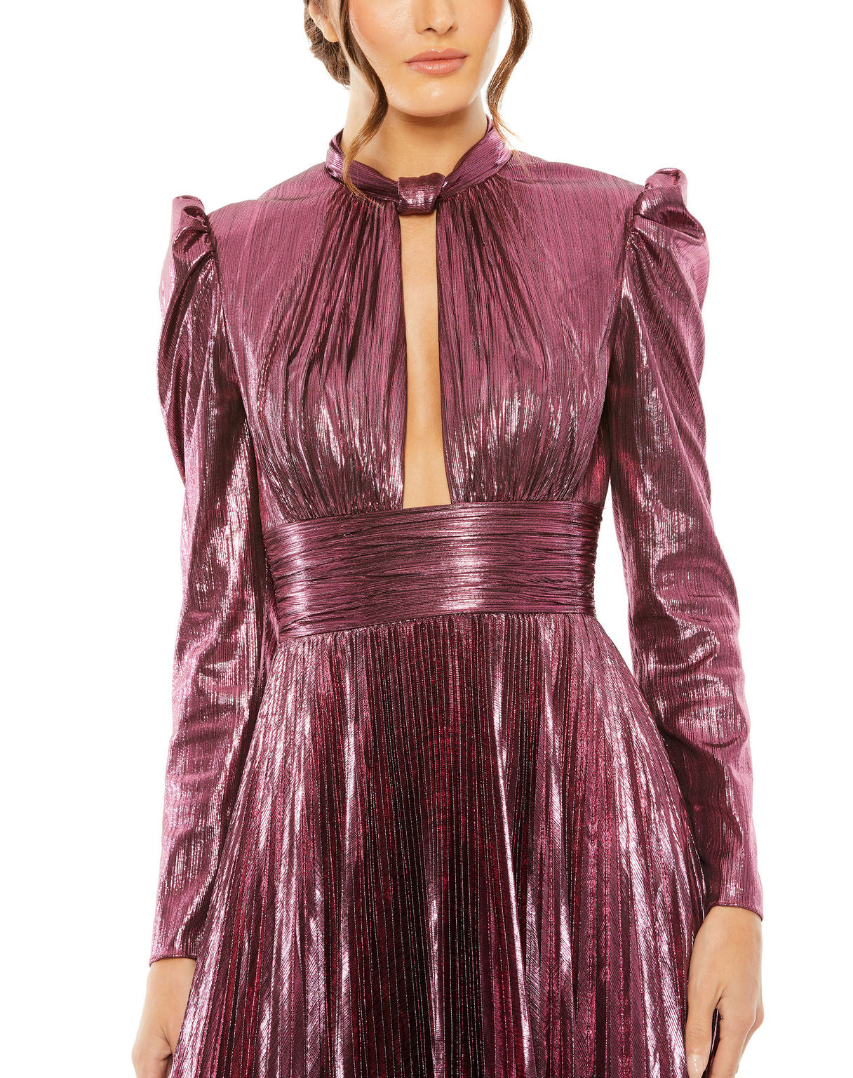 Formal Dresses Long Sleeve Pleated Formal Prom Keyhole Dress Rose