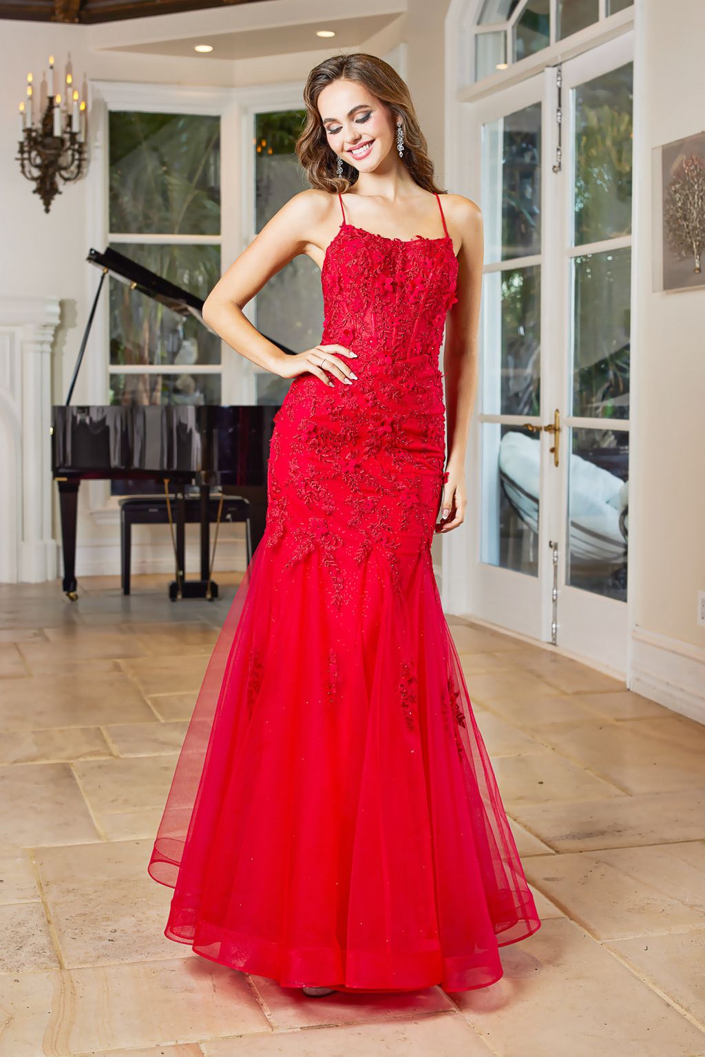 Prom Dresses Long Lace Mermaid Formal Prom Dress Red