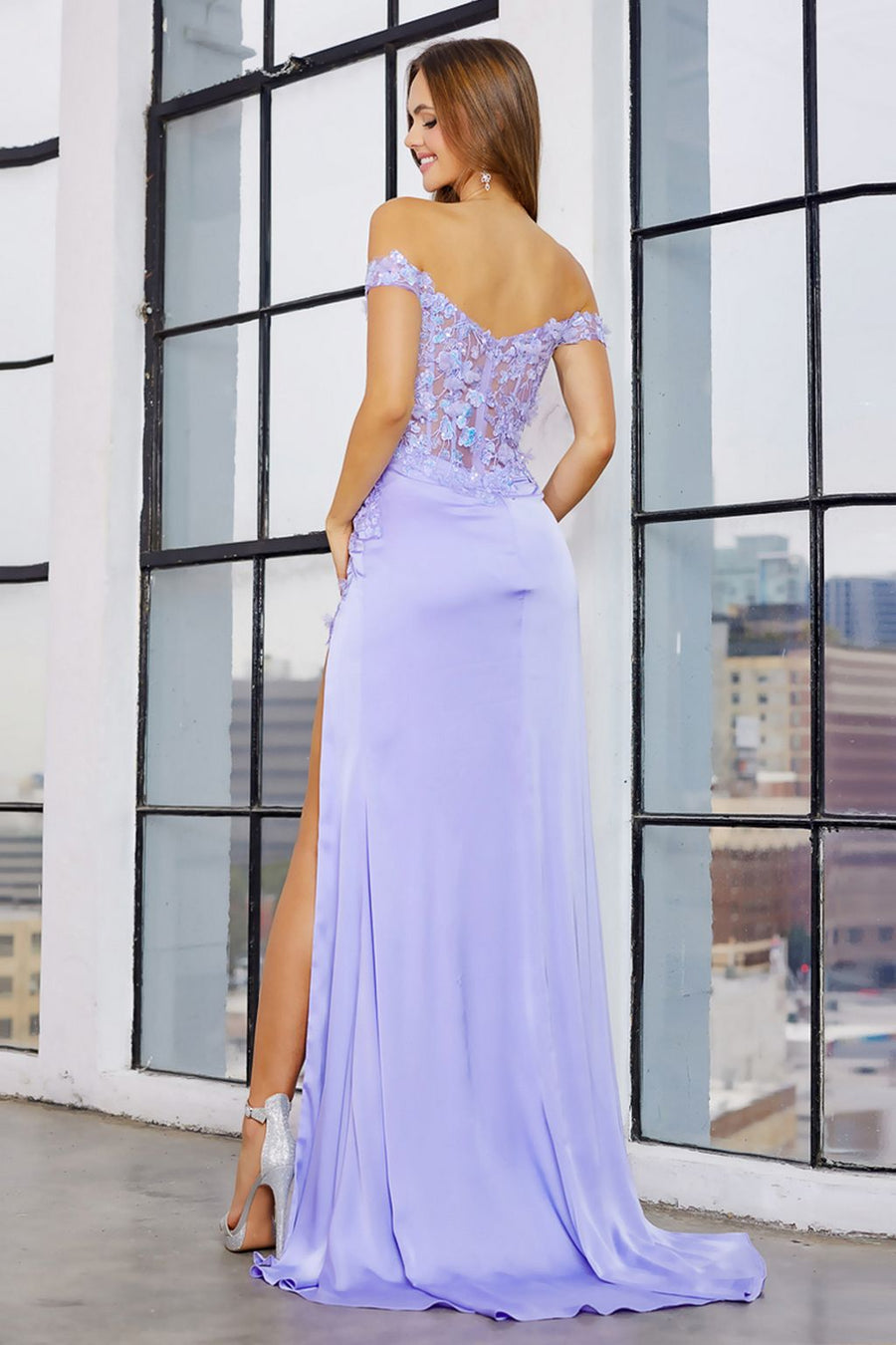 Prom Dresses Long Evening Fitted Floral Slit Prom Dress Lavender