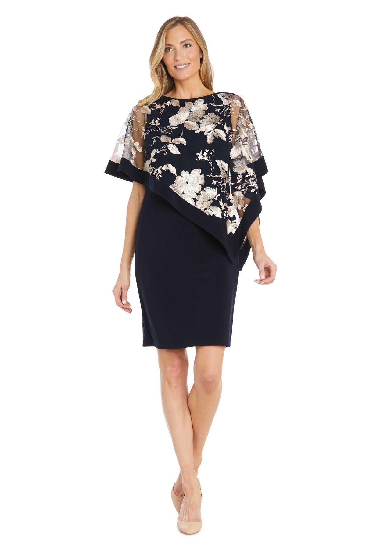 Mother of the Bride Dresses Short Mother of the Bride Poncho Cocktail Dress Navy/Champagne