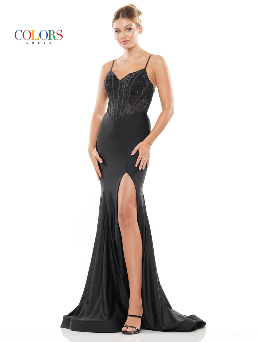 Prom Dresses Long Spaghetti Strap Beaded Prom Dress Black