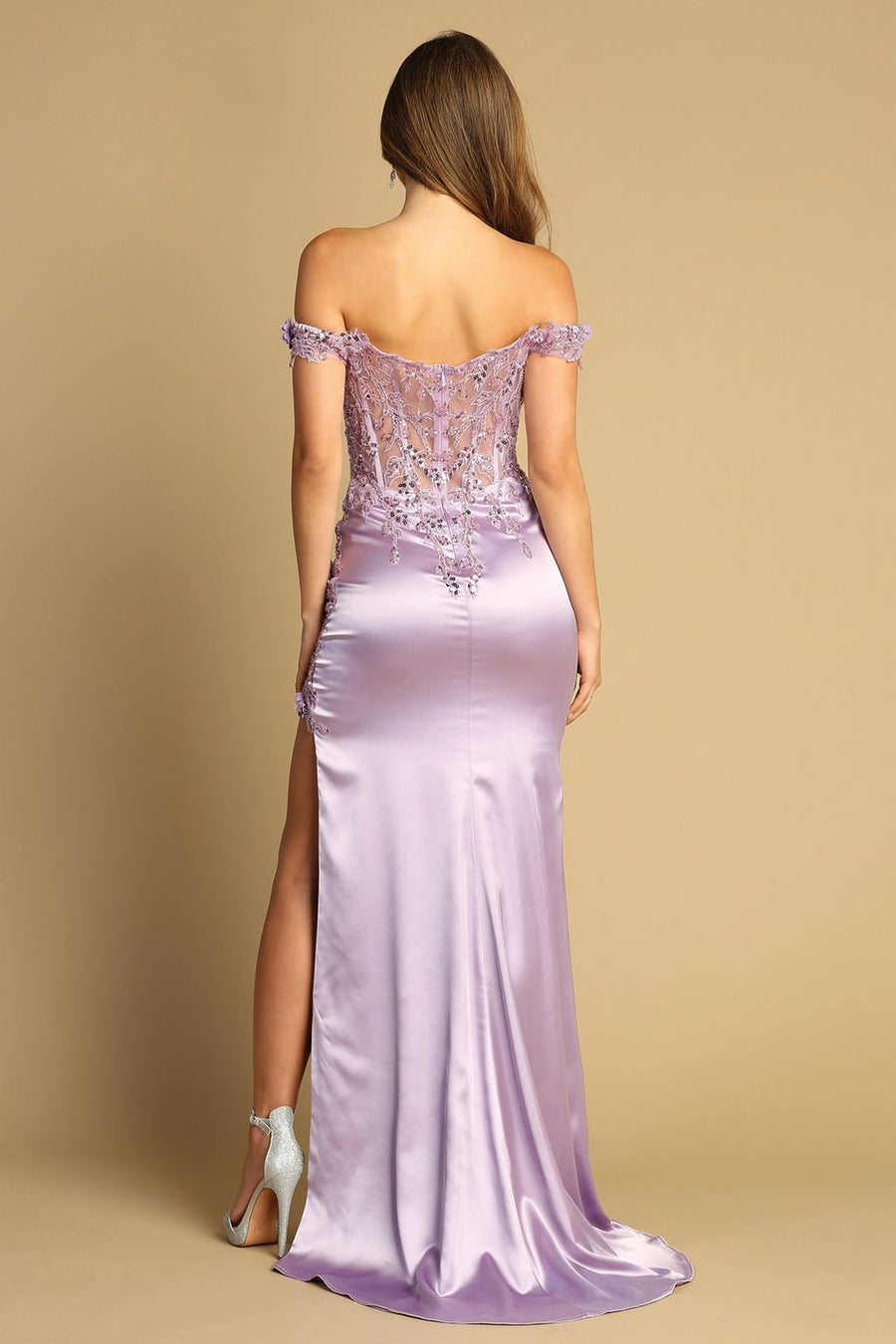 Prom Dresses Long Formal 3D Floral Applique Prom Dress Lavender