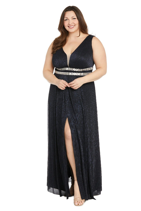 Plus Size Dresses Long Plus Size Metallic Evening Formal Dress  Navy
