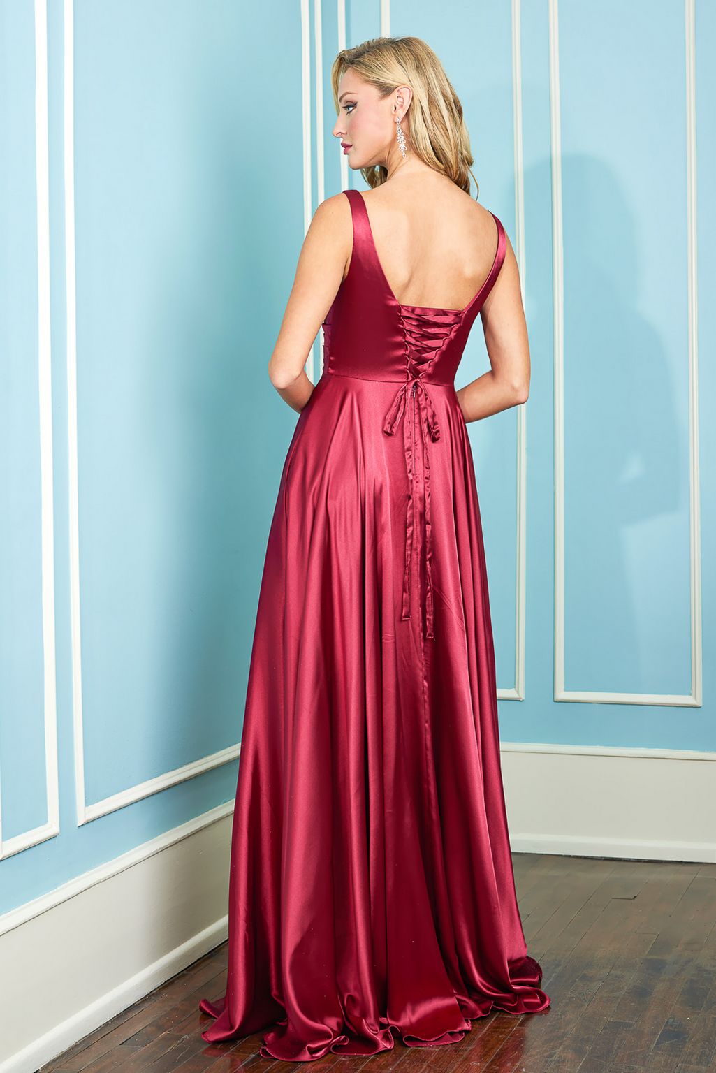 Prom Dresses Pleated Long Formal Slit A Line Prom Dress Burgundy