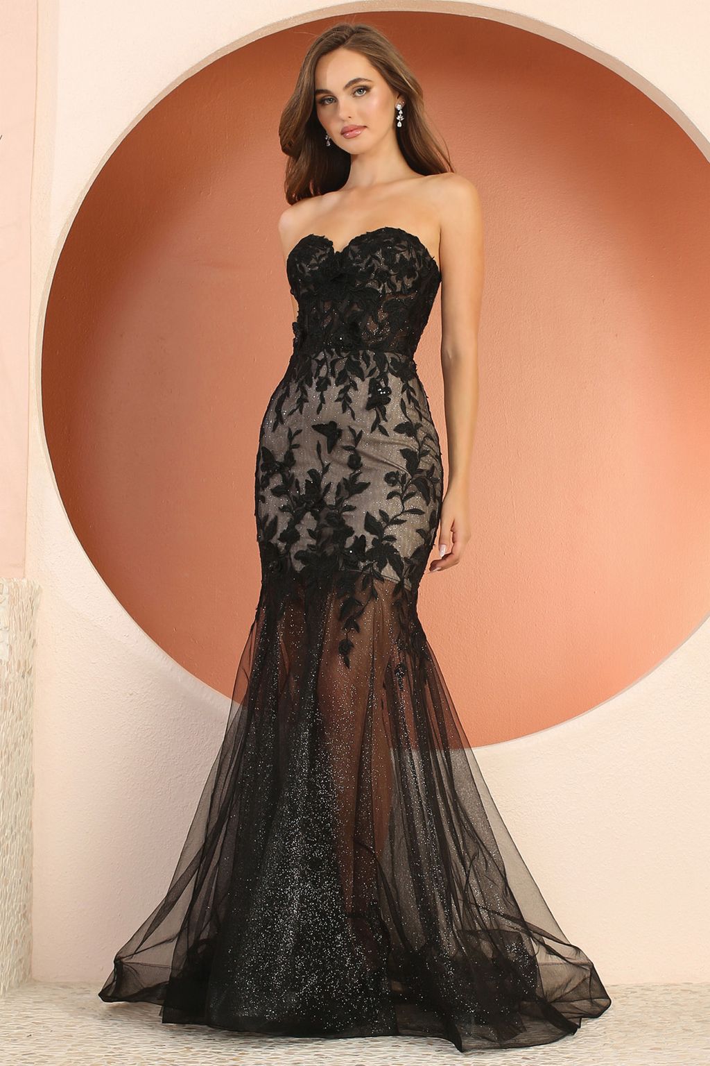 Prom Dresses Long Glitter Formal Mermaid Prom Dress Black/Nude