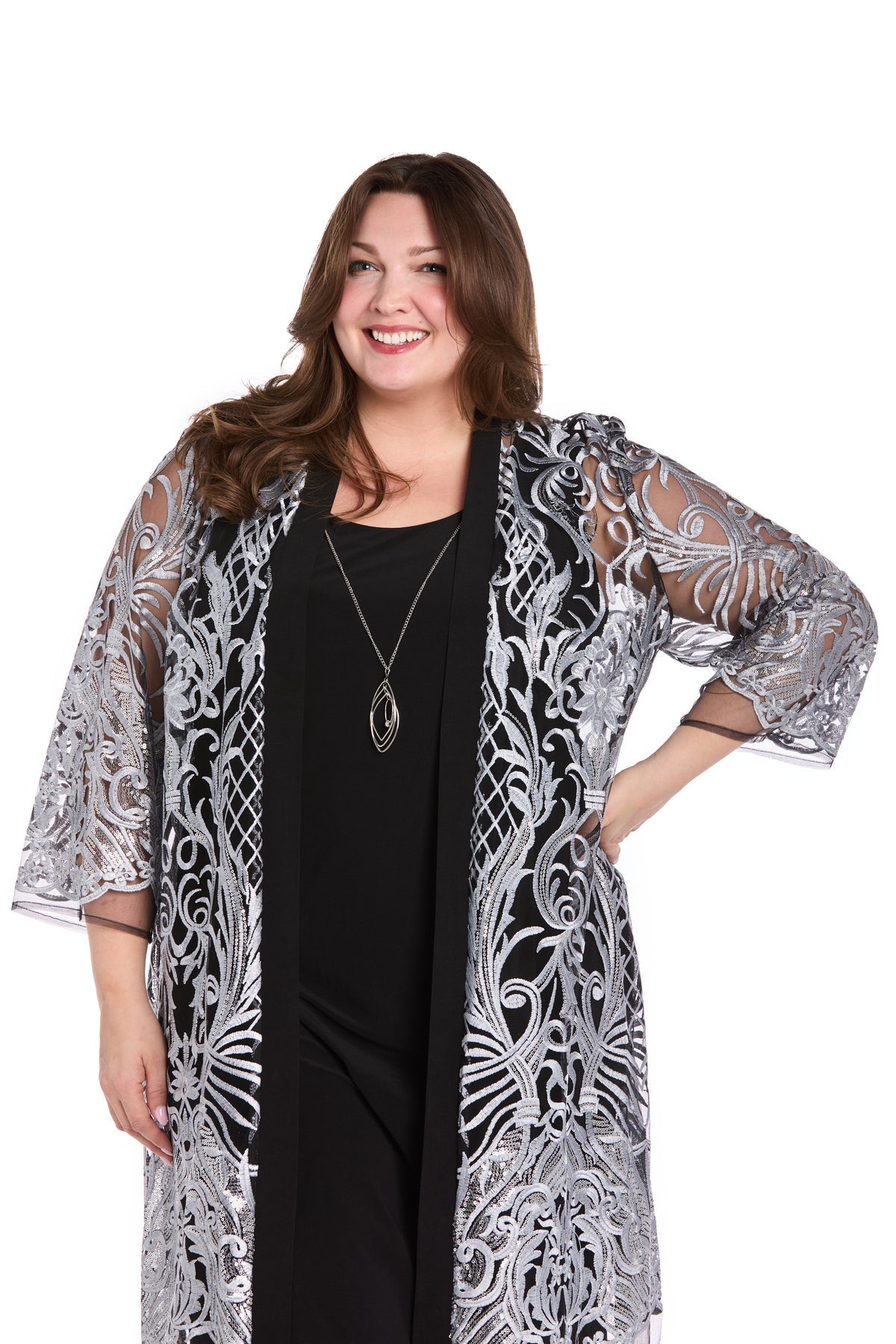 Plus Size Dresses Short Plus Size Mother of the Bride Jacket Dress Silver/Black