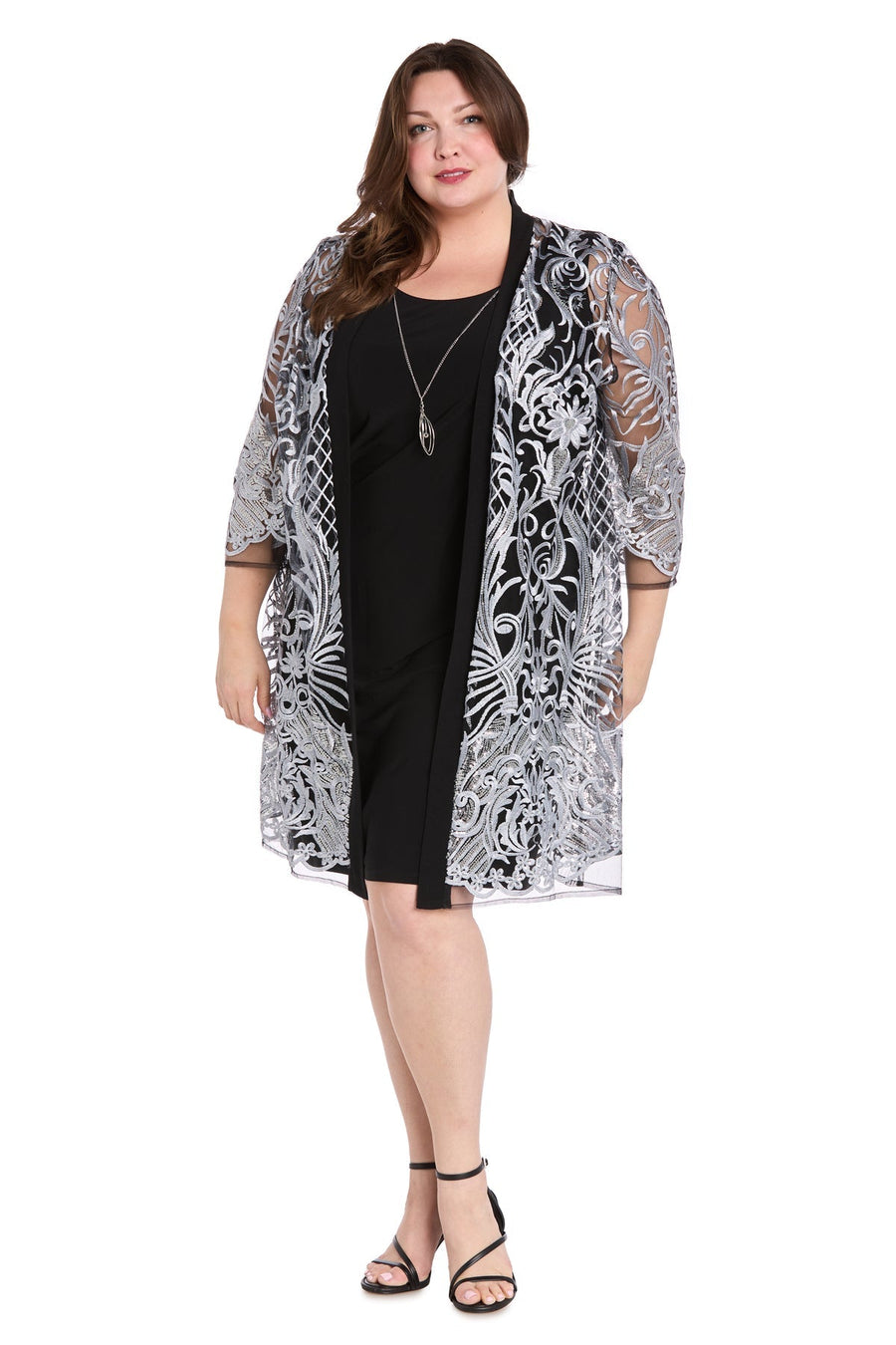 Plus Size Dresses Short Plus Size Mother of the Bride Jacket Dress Silver/Black
