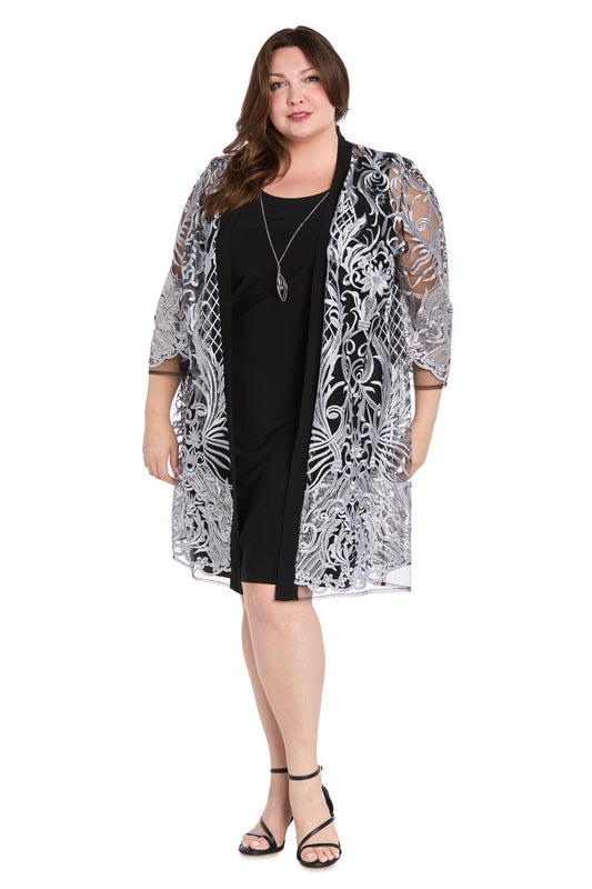 Plus Size Dresses Short Plus Size Mother of the Bride Jacket Dress Silver/Black