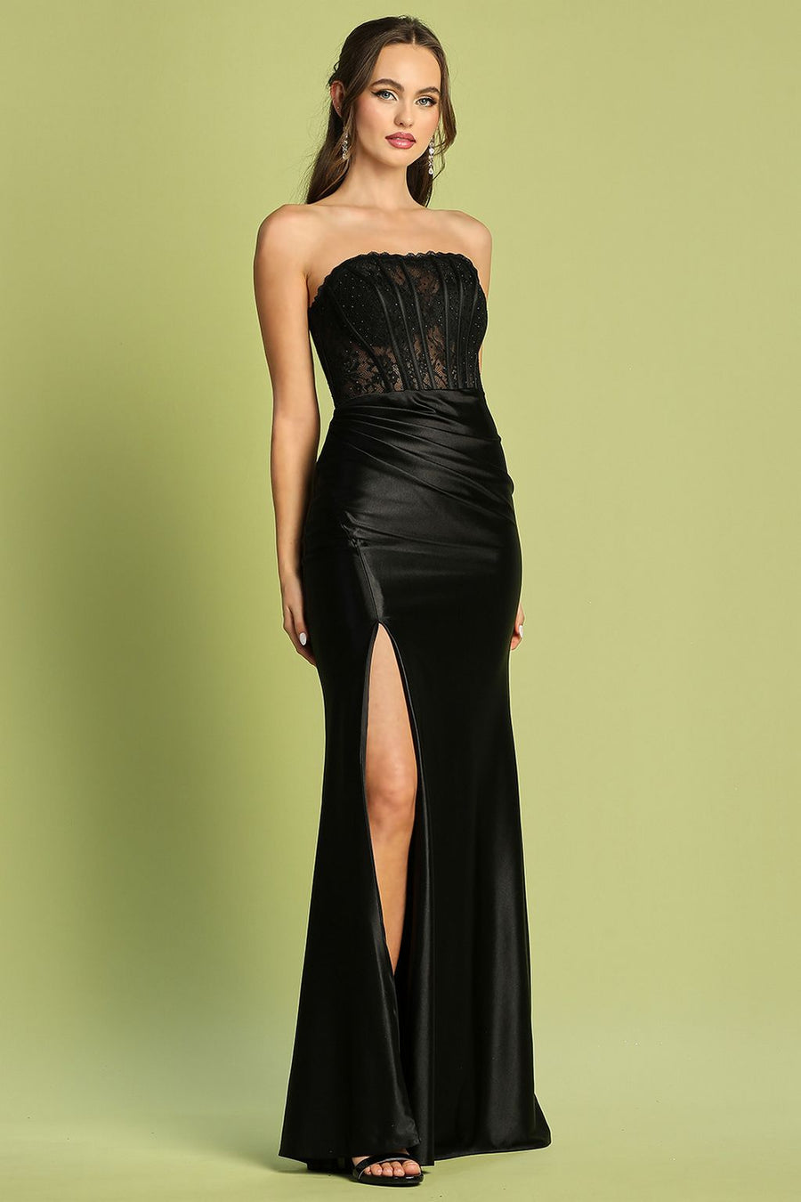 Prom Dresses Pleated Long Formal Lace Corset Prom Dress Black