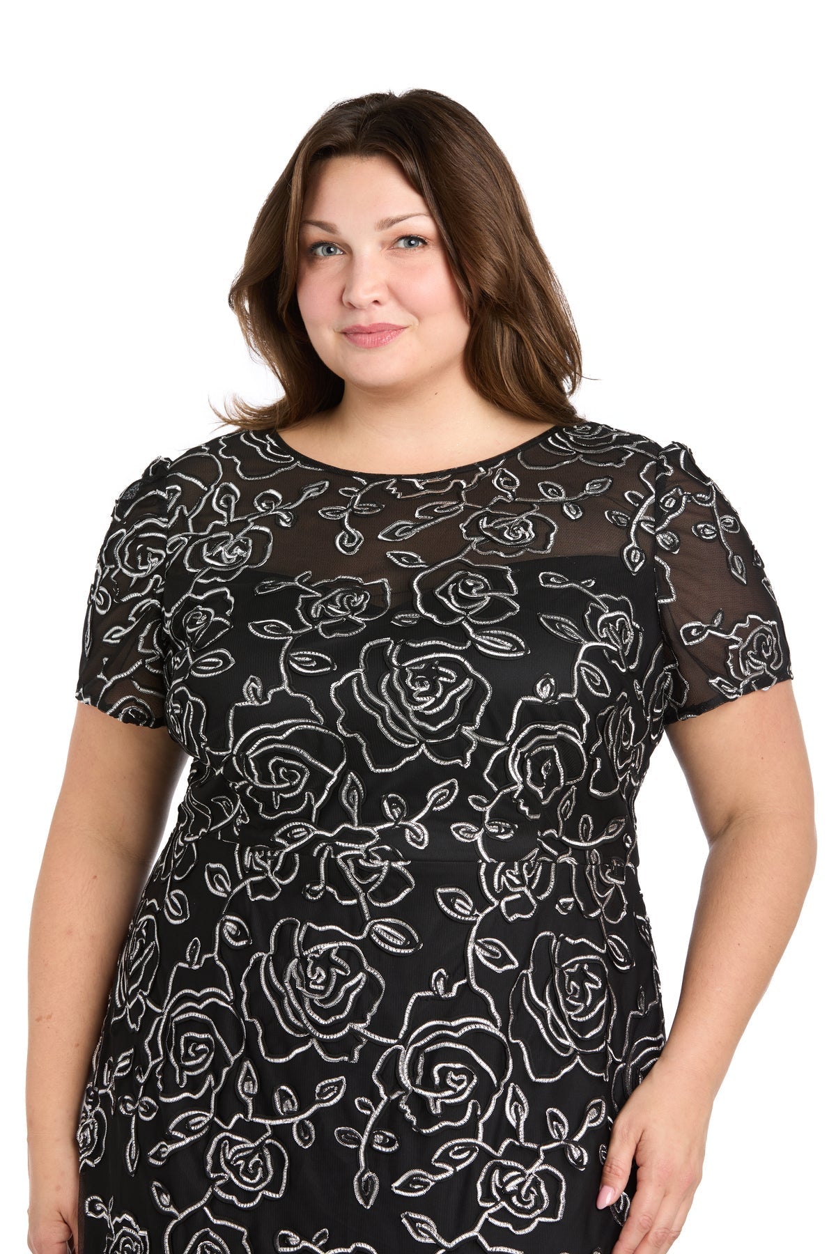 Plus Size Dresses Short Plus Size Floral Midi Cocktail Dress Black/Ivory