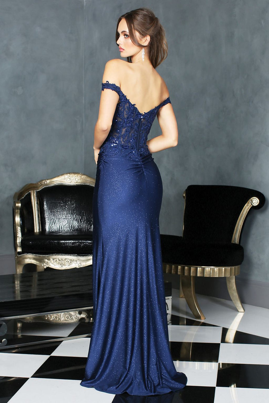 Prom Dresses Long Formal Fitted Lace Prom Dress Navy