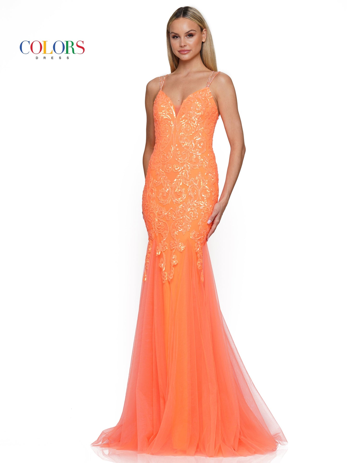 Prom Dresses Long Formal Sequin Mesh Prom Dress Orange