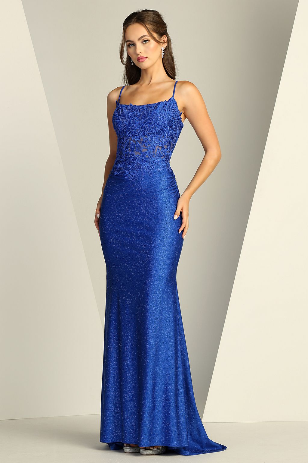 Prom Dresses Prom Long Fitted Slit Corset Lace Formal Dress Royal Blue