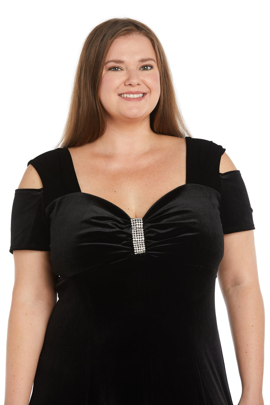 Plus Size Dresses Long Slit Velvet Formal Plus Size Dress Black