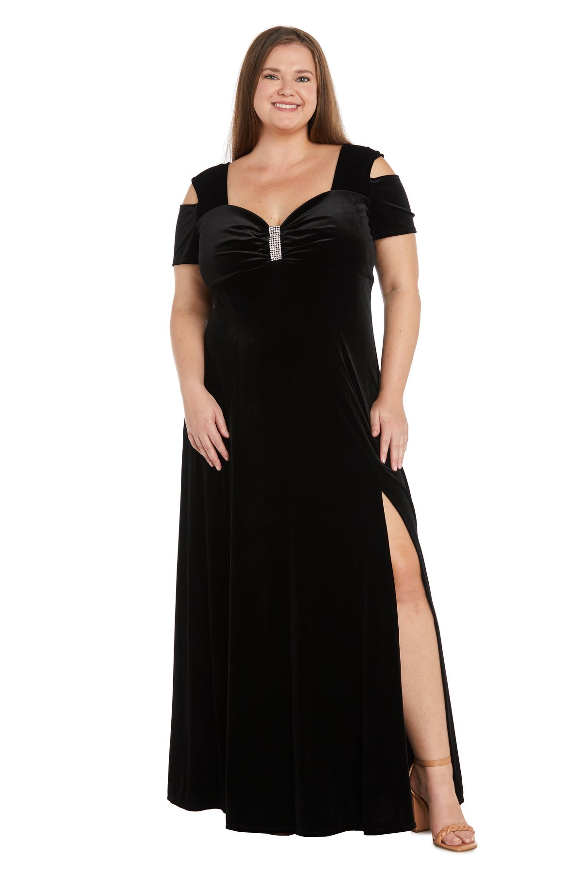 Plus Size Dresses Long Slit Velvet Formal Plus Size Dress Black