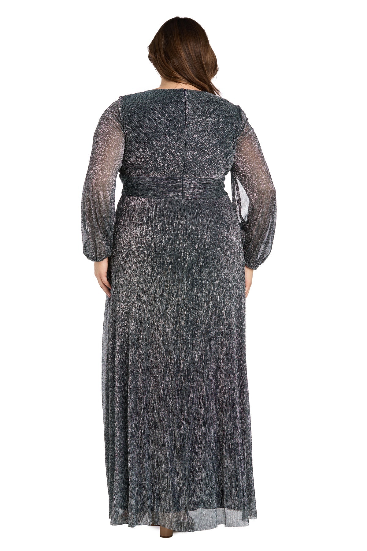Plus Size Dresses Plus Size Long Sleeve Metallic Formal Dress  Gunmetal