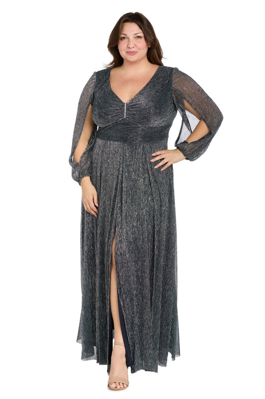 Plus Size Dresses Plus Size Long Sleeve Metallic Formal Dress  Gunmetal