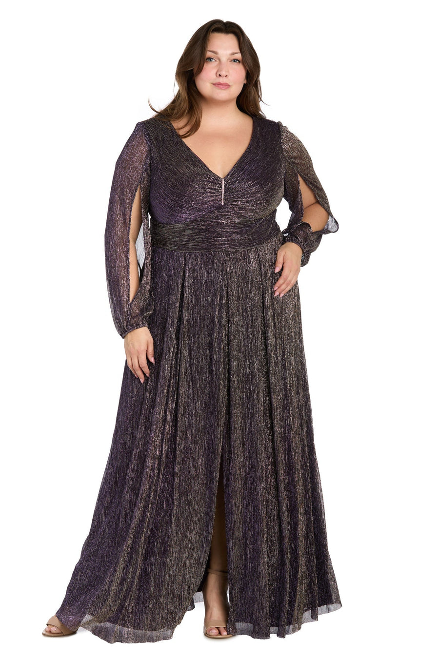 Plus Size Dresses Plus Size Long Sleeve Metallic Formal Dress Violet
