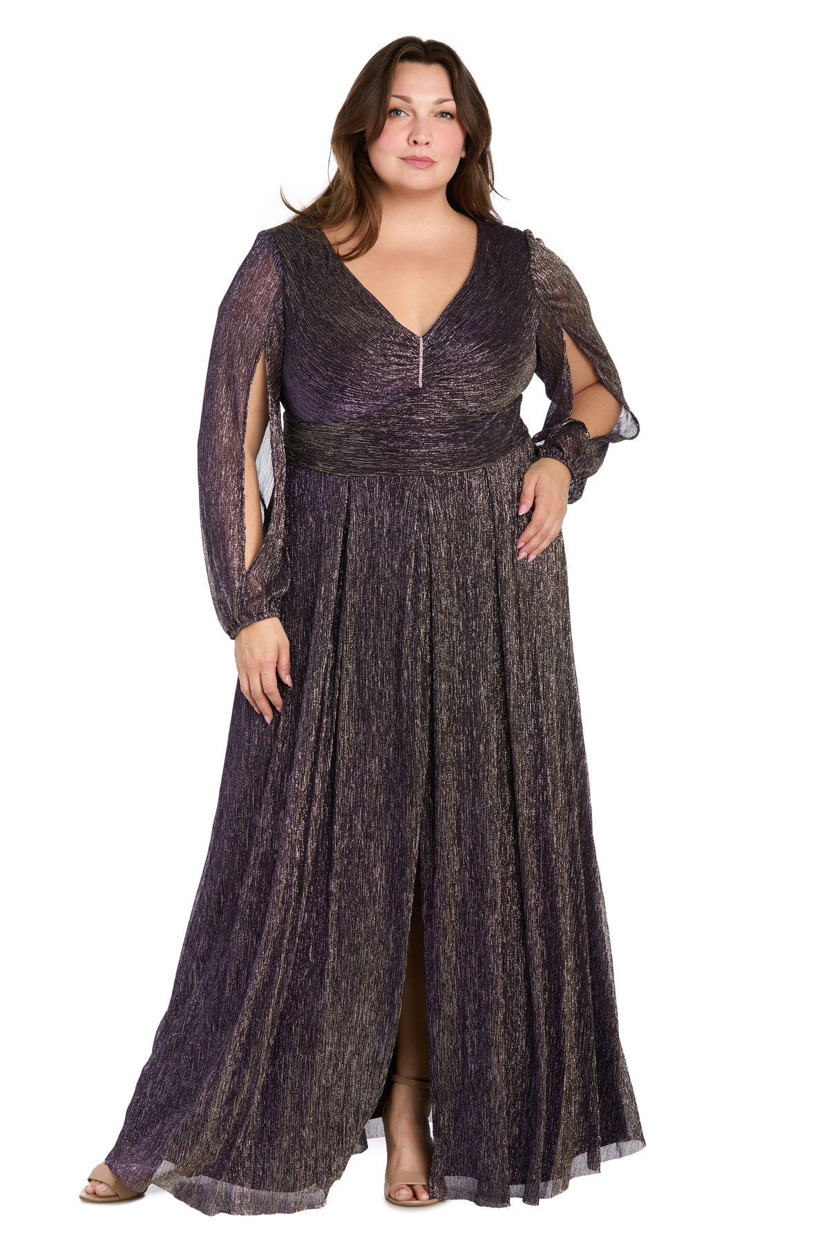 Plus Size Dresses Plus Size Long Sleeve Metallic Formal Dress Violet