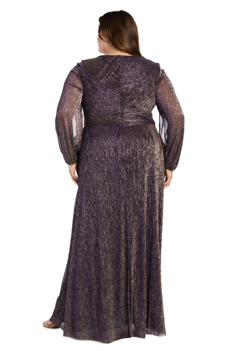 Plus Size Dresses Plus Size Long Sleeve Metallic Formal Dress Violet