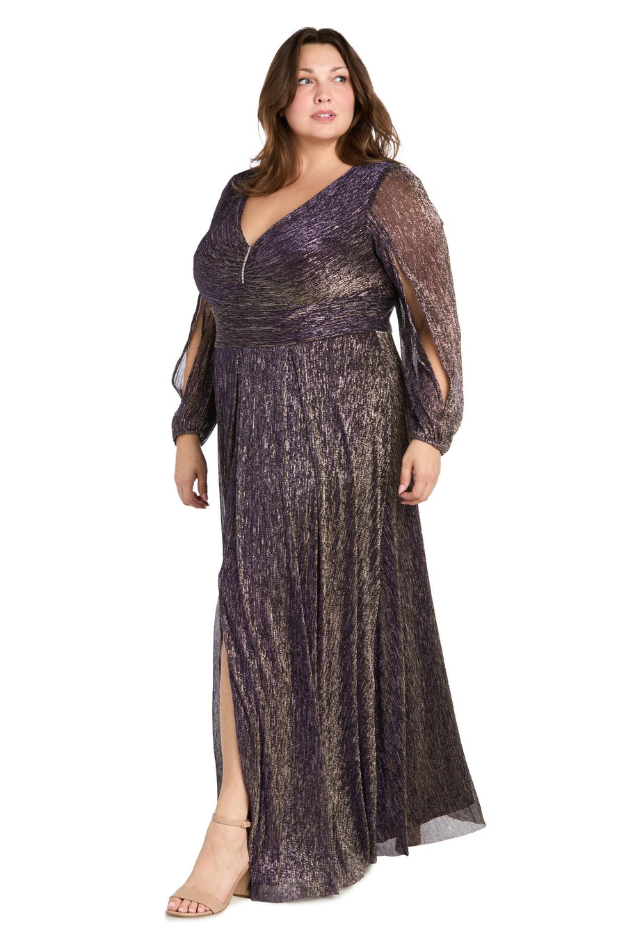 Plus Size Dresses Plus Size Long Sleeve Metallic Formal Dress Violet
