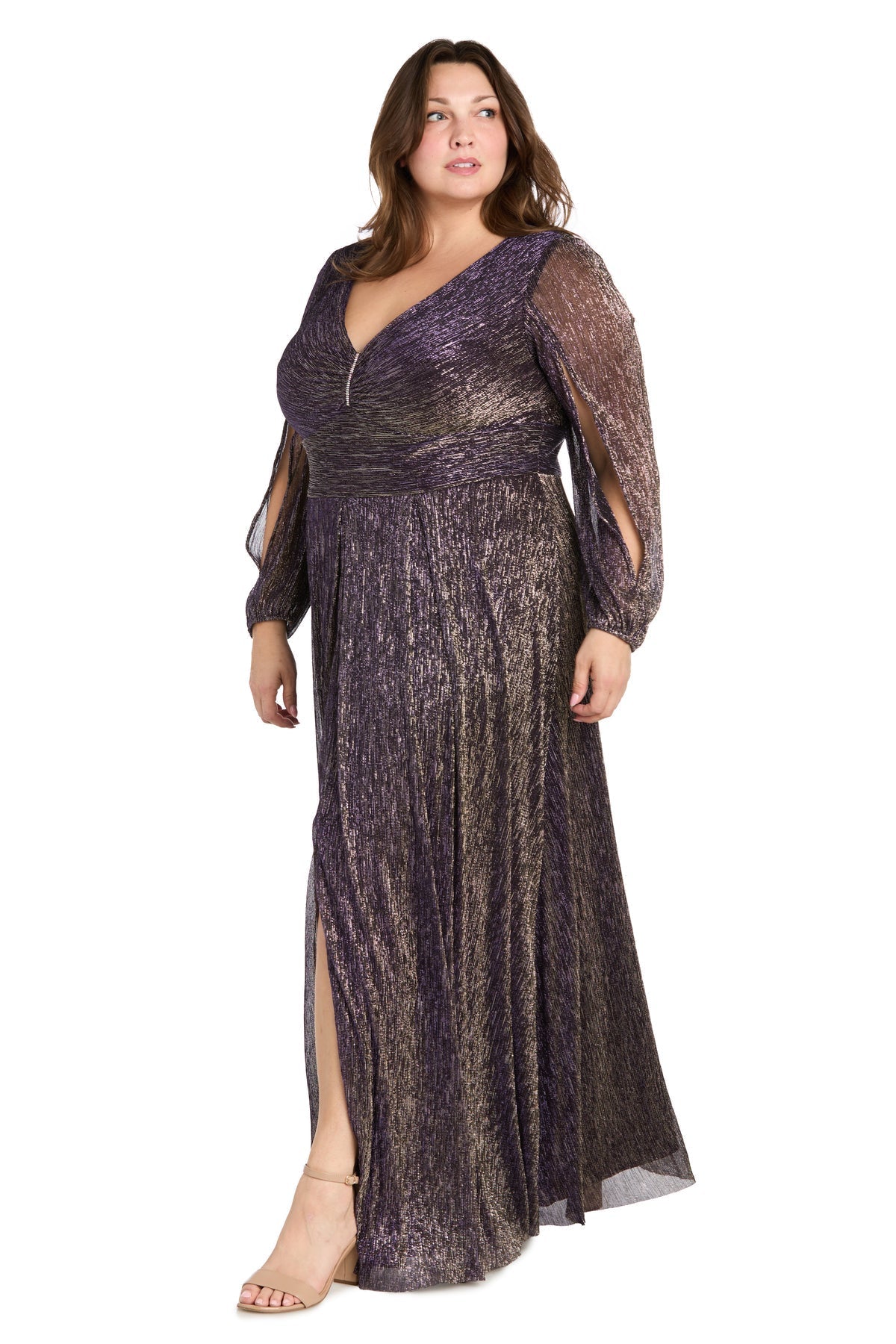Plus Size Dresses Plus Size Long Sleeve Metallic Formal Dress Violet