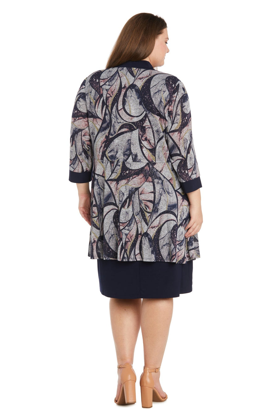 Plus Size Dresses Short Printed Jacket Mother of the Bride Dress Navy/Silver