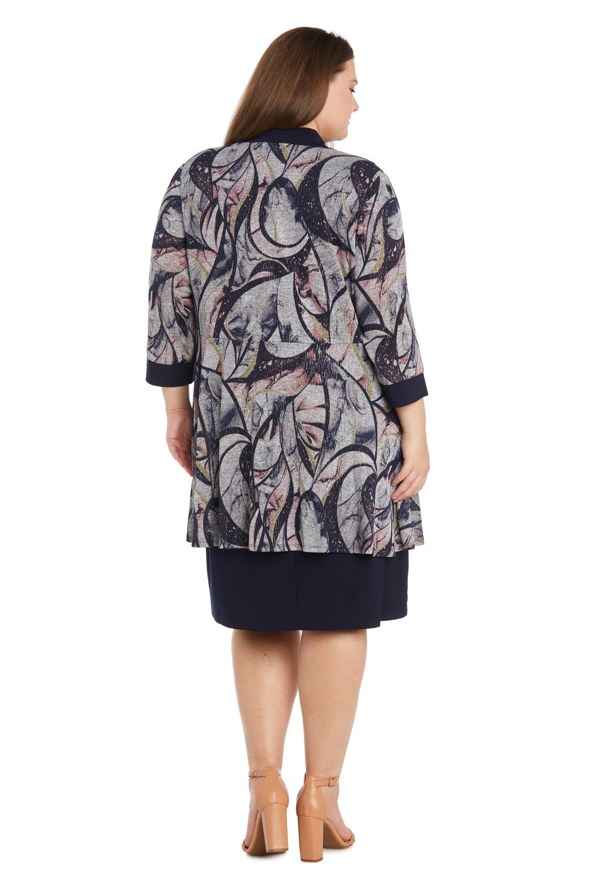 Plus Size Dresses Short Printed Jacket Mother of the Bride Dress Navy/Silver