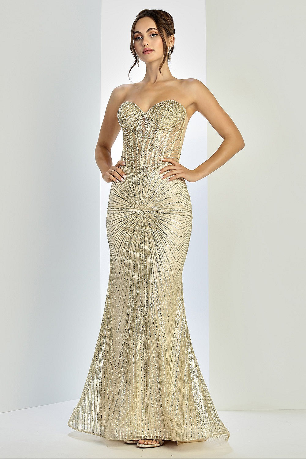 Prom Dresses Fitted Prom Long Formal Glitter Evening Dress Champagne