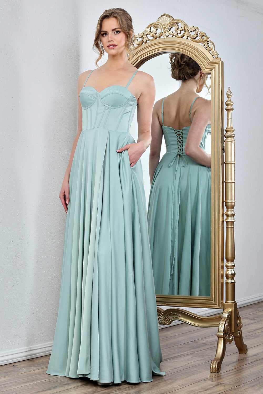 Prom Dresses Corset Long Formal A Line Prom Dress Soft Mint