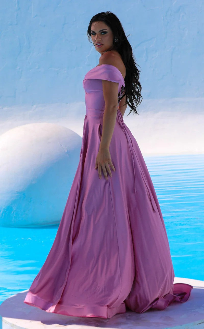 Prom Dresses A Line Long Evening Formal Pocket Prom Dress Rose