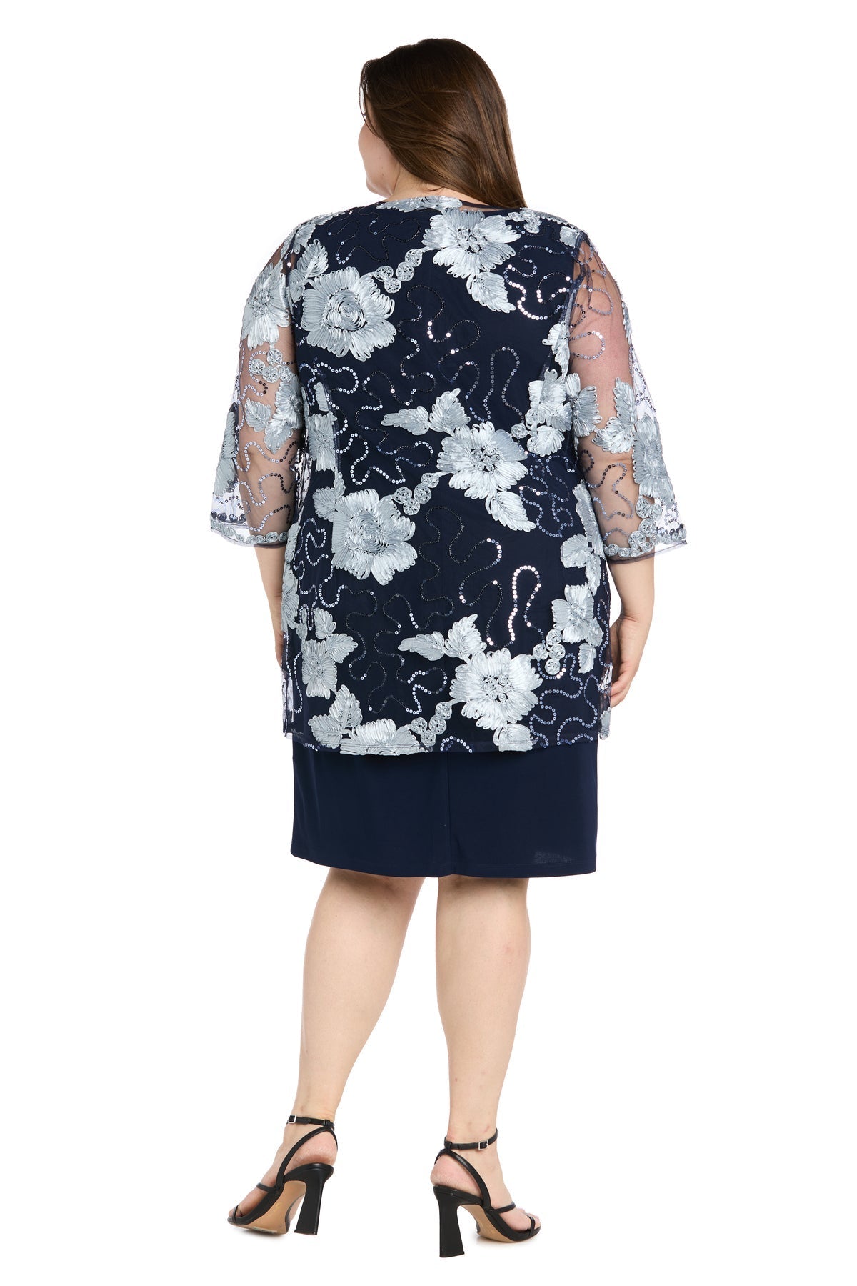 Plus Size Dresses Plus Size Short Two Piece Jacket Dress Navy/Slate