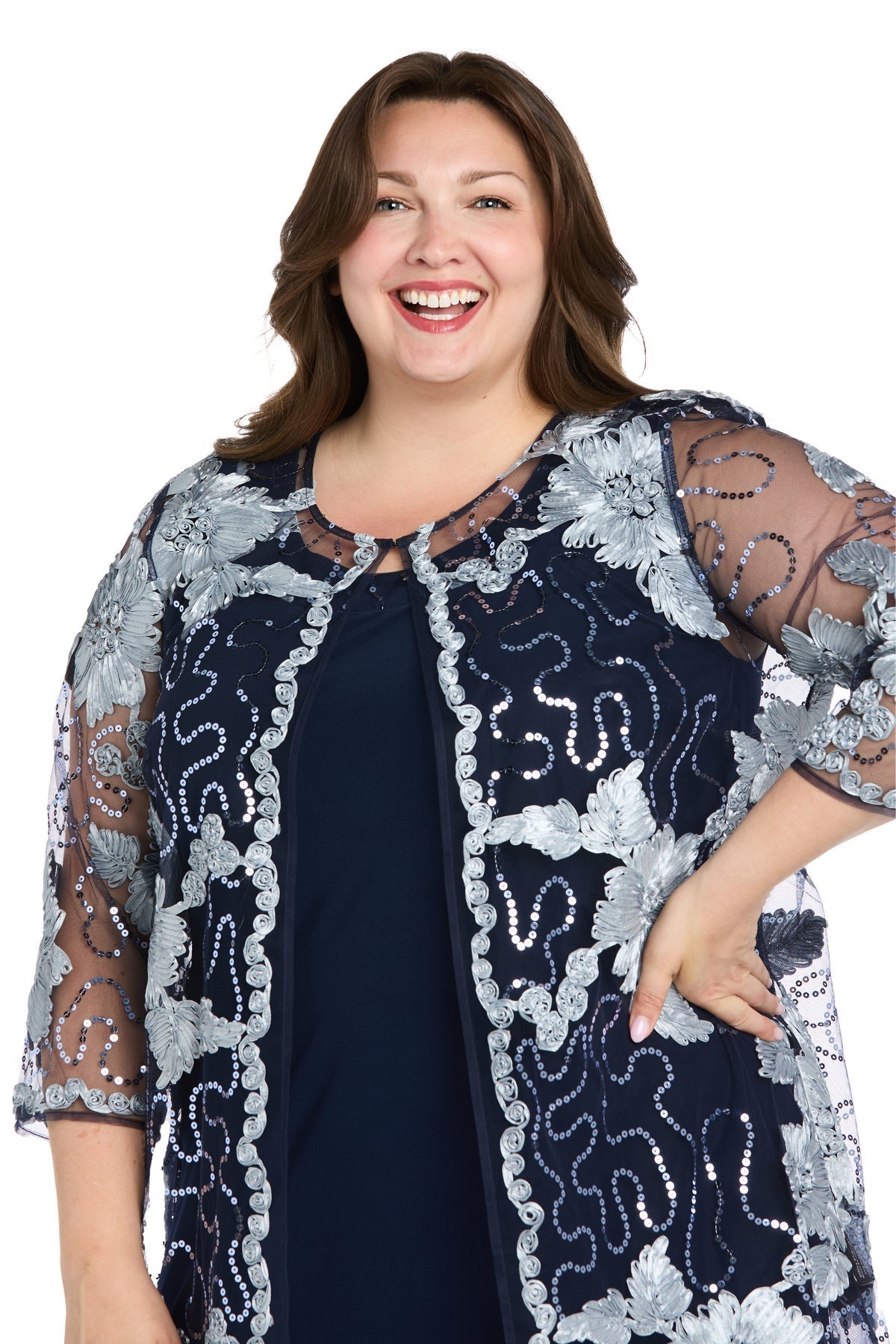 Plus Size Dresses Plus Size Short Two Piece Jacket Dress Navy/Slate