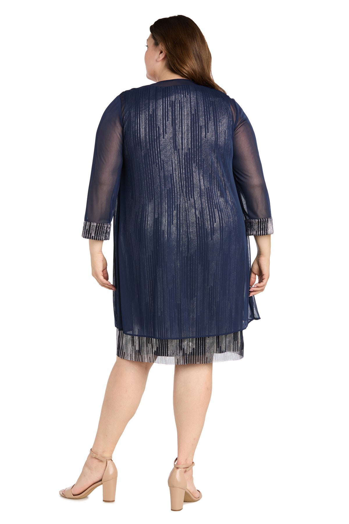 Plus Size Dresses Short Cocktail Plus Size Metallic Jacket Dress Navy/Silver