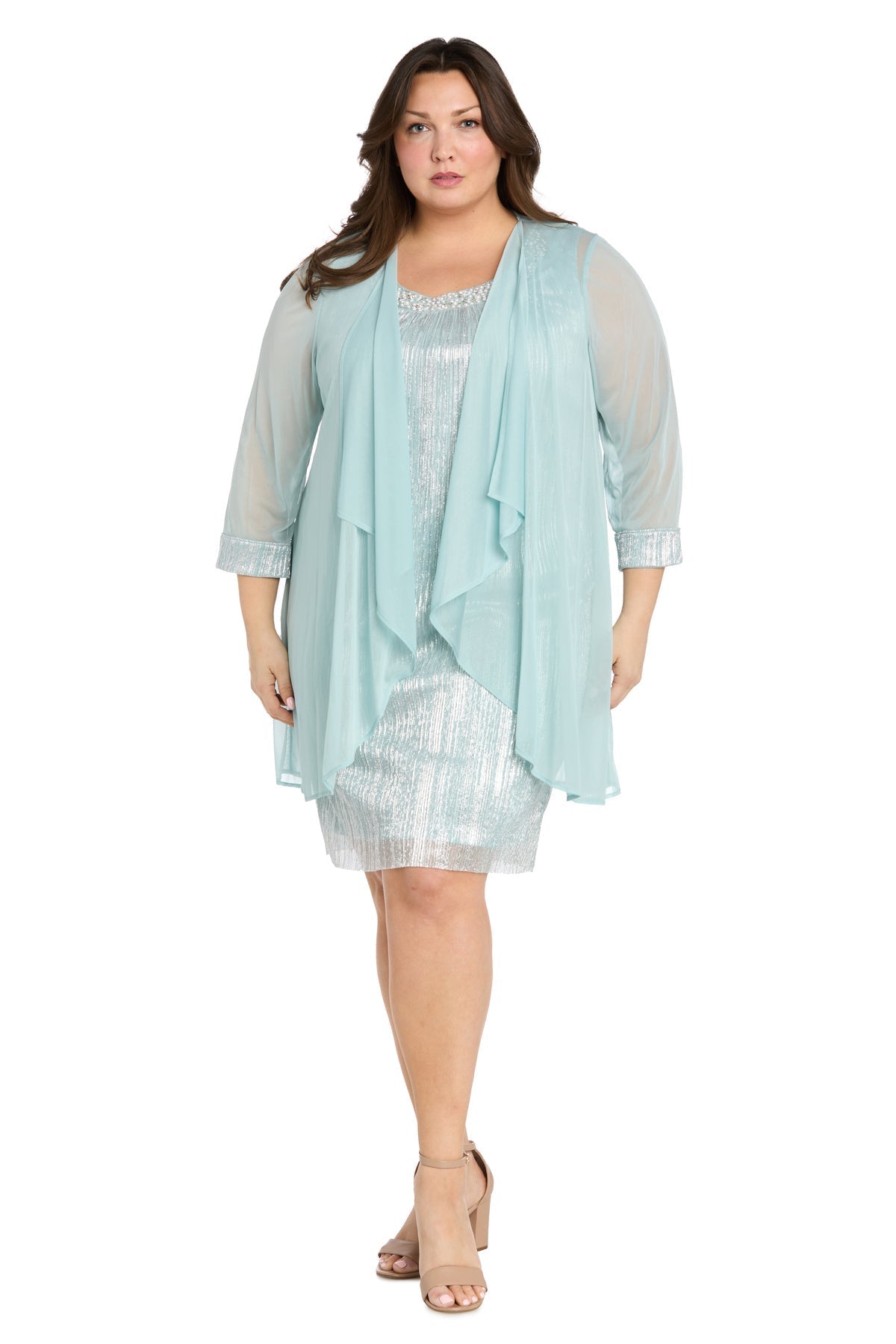 Plus Size Dresses Short Cocktail Plus Size Metallic Jacket Dress Seafoam